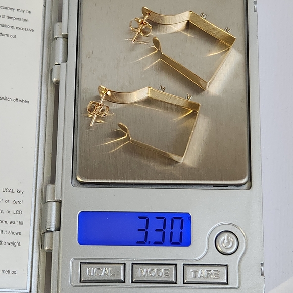 Rare Mid 80s 14K Gold Modernist Geometric Hoop & Diamond Stud Earrings 3.30g - Picture 10 of 16